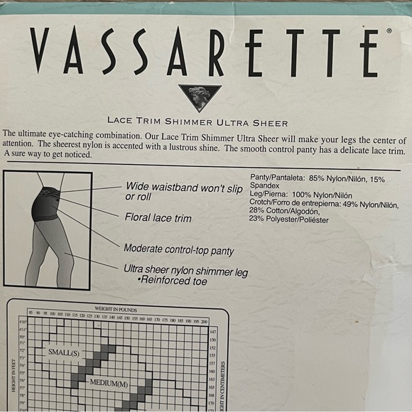 Vassarette Lace Trim Shimmer Ultra Sheer Hosiery New With Tags - Picture 5 of 6